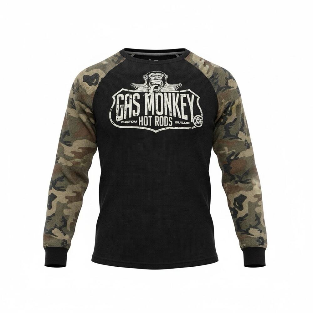 Gas Monkey Garage Y2K Grunge Punk Camo Baseball Tee XL Indie Sleaze Streetwear